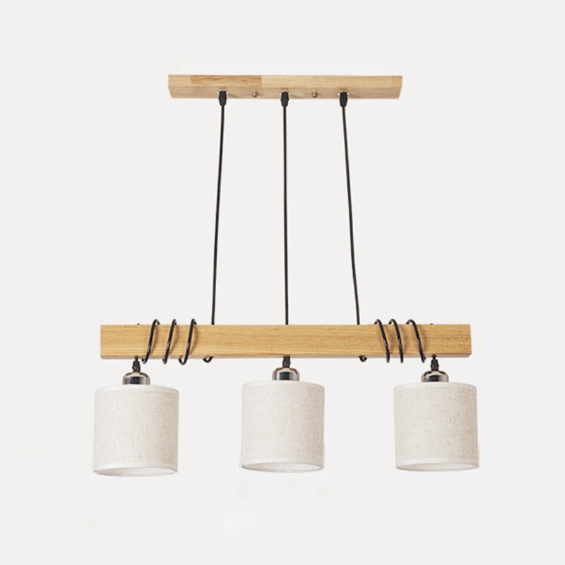 Nordic Style Led Hanging Light: Cylindrical Dining & Island Ceiling Light In Wood Fabric