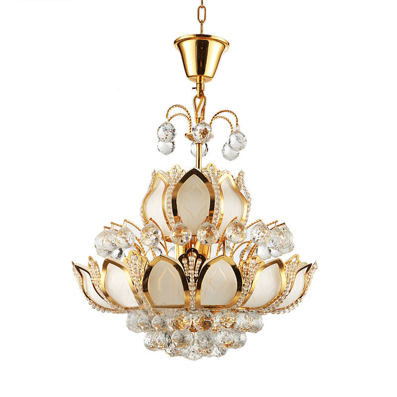 Retro Crystal Lotus Chandelier Pendant Light - 10-Head Hanging Ceiling In Gold