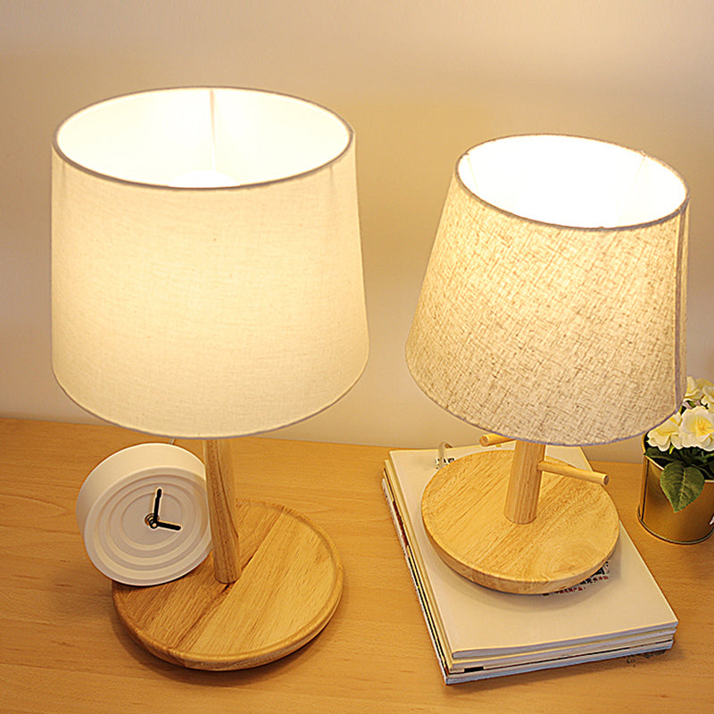 Tapered Table Light: Contemporary 1-Light Nightstand Lighting For Bedroom Wood Design