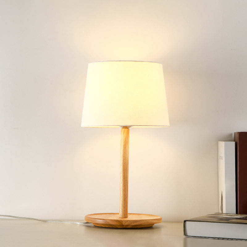 Tapered Table Light: Contemporary 1-Light Nightstand Lighting For Bedroom Wood Design