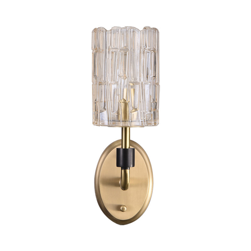 Brass Bedside Wall Sconce With Clear Crystal Shade - Contemporary Style