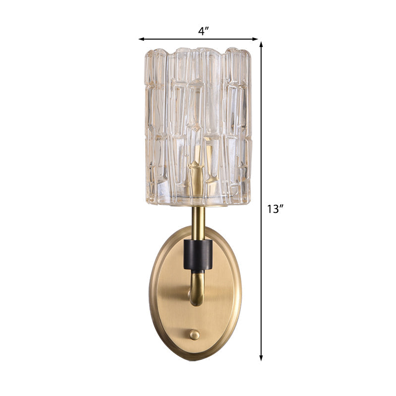 Brass Bedside Wall Sconce With Clear Crystal Shade - Contemporary Style