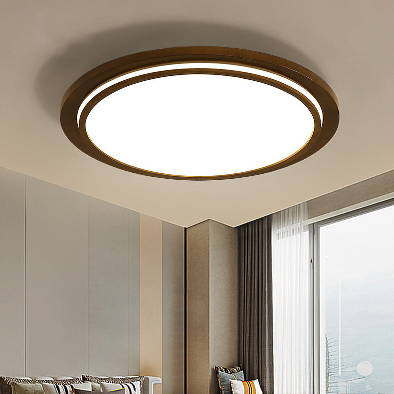 Round Led Wood Bedroom Ceiling Light In Brown