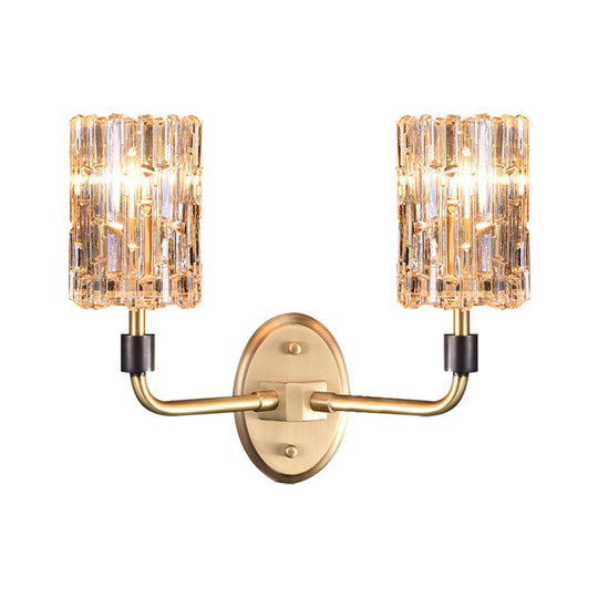 Brass Bedside Wall Sconce With Clear Crystal Shade - Contemporary Style