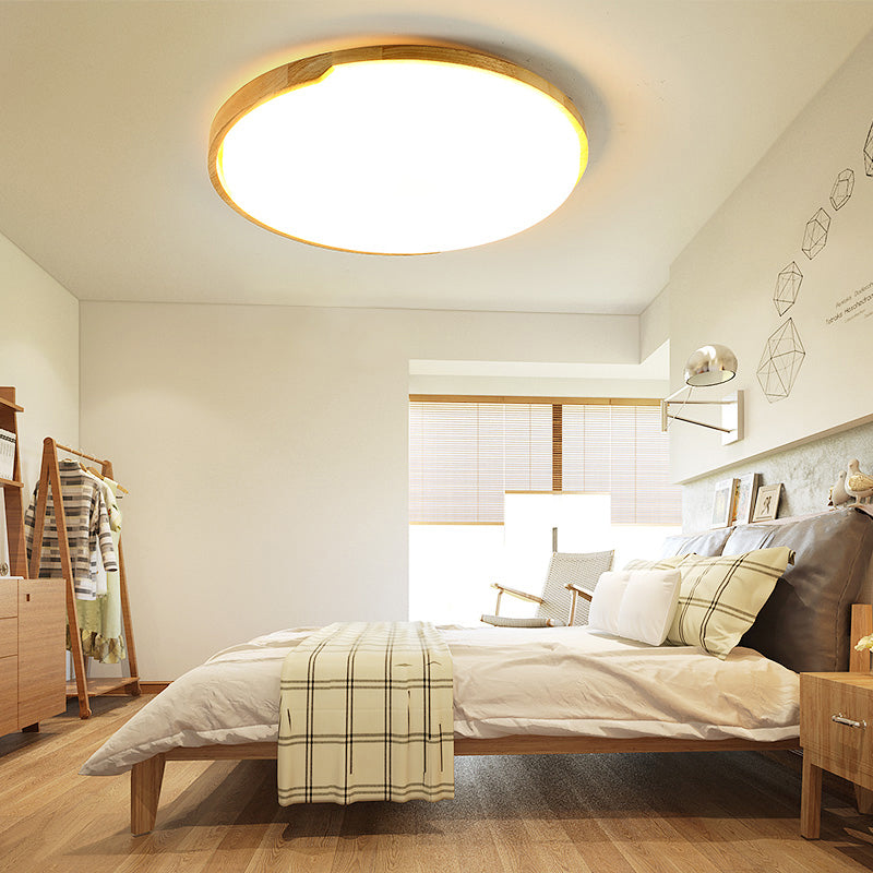 Wood Simplicity Ultra-Thin Round LED Flush Mount Bedroom Ceiling Light