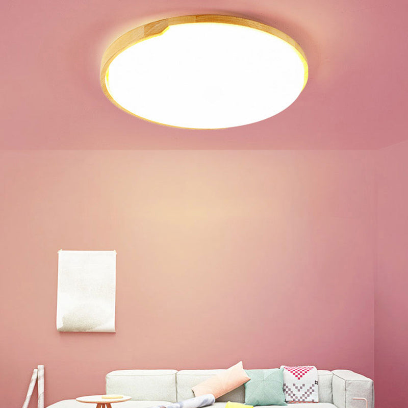 Wood Simplicity Ultra-Thin Round LED Flush Mount Bedroom Ceiling Light