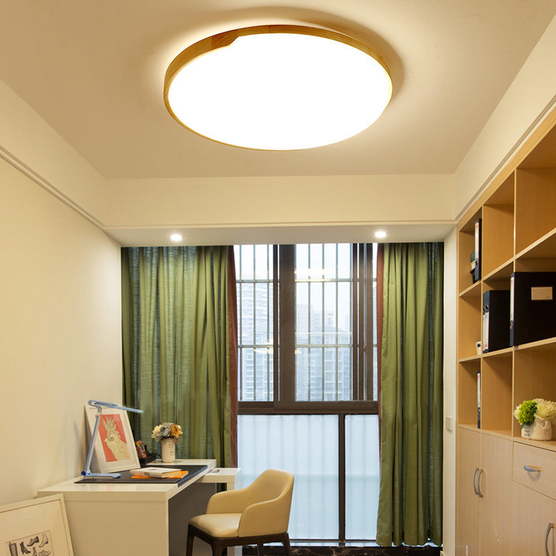 Wood Simplicity Ultra-Thin Round LED Flush Mount Bedroom Ceiling Light