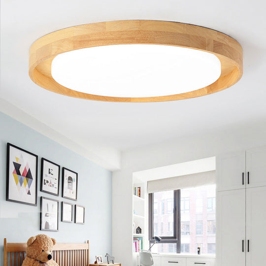 Japanese Style Led Wood Flush Ceiling Light For The Bedroom / 14.5 White