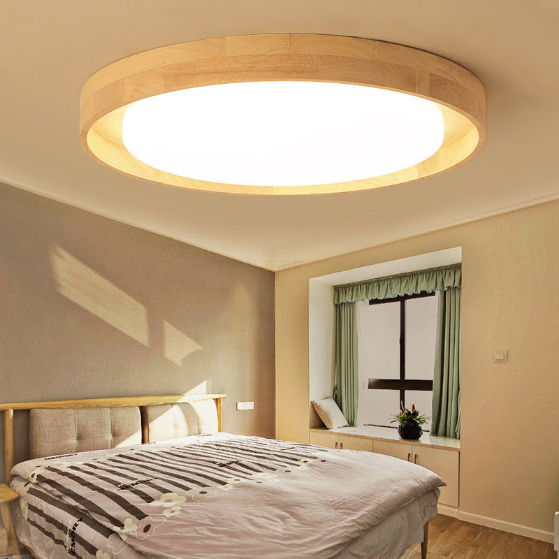 Japanese Style LED Wood Flush Ceiling Light for the Bedroom