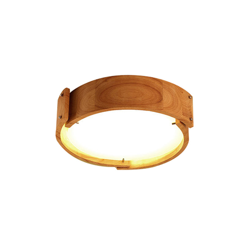 Minimalist Wood Drum LED Flush Mount Ceiling Light for Bedroom