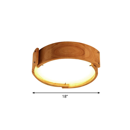 Minimalist Wood Drum LED Flush Mount Ceiling Light for Bedroom