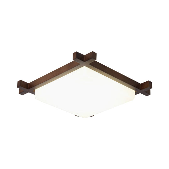 Acrylic Nordic Style Led Square Bedroom Flush Ceiling Light Fixture With Wood Finish