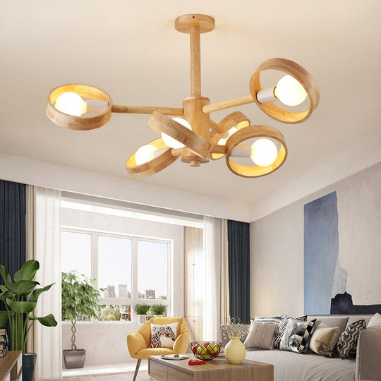 Contemporary Wood Circular Ceiling Chandelier Light for Living Room