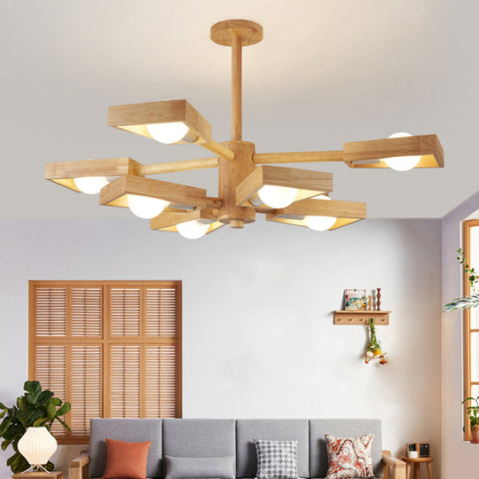 Japanese Wood Trapezoid Chandelier Pendant Light for Living Room Fixture