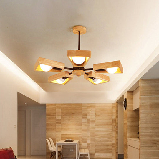 Minimalist Trapezoid Suspension Light: Living Room Chandelier With Light Wood Frame