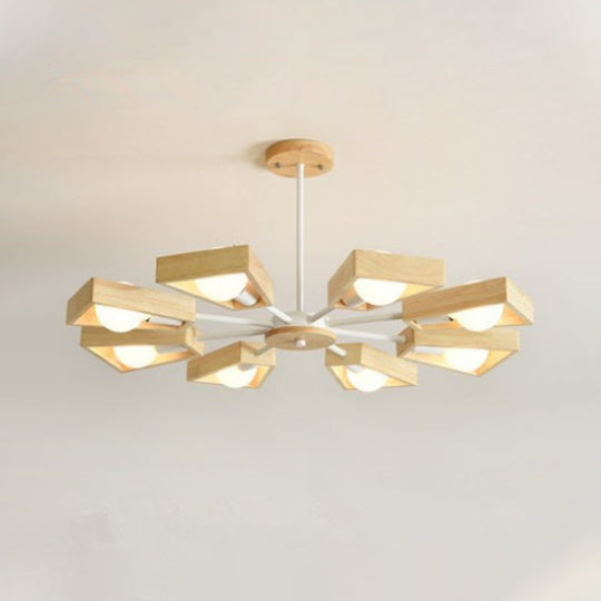 Minimalist Wood Suspension Chandelier for Living Room - Trapezoid Frame Design