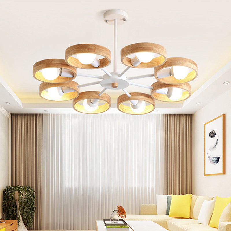 Sleek Wooden Circle Chandelier Pendant Light for Bedroom Decor