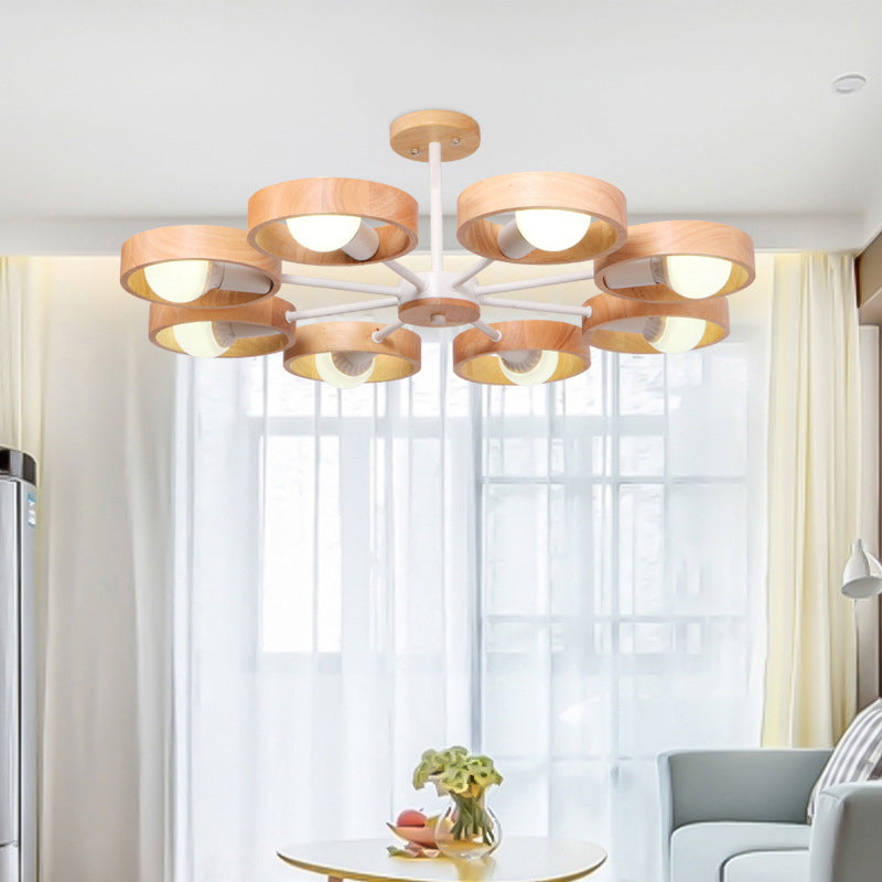 Sleek Wooden Circle Chandelier Pendant Light for Bedroom Decor