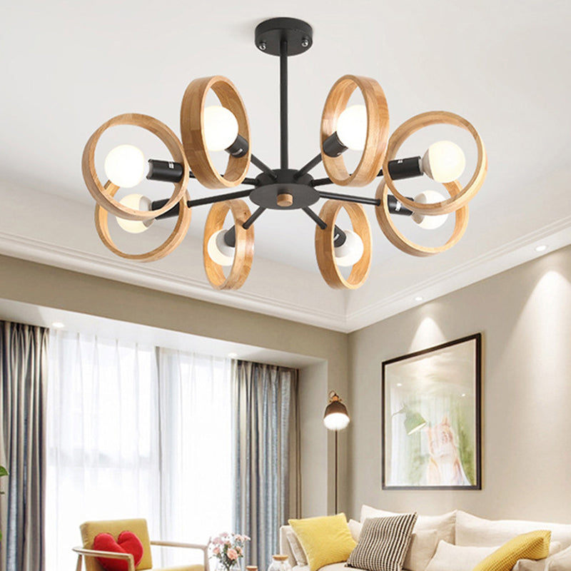 Circle Shaped Wooden Pendant Chandelier - Simplicity For Bedroom Lighting 8 / Black