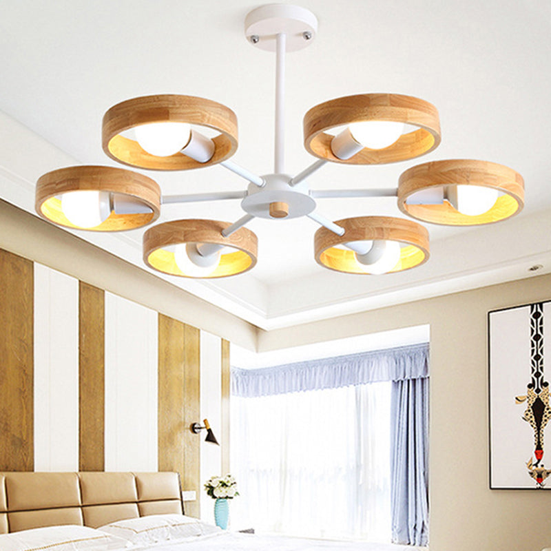 Sleek Wooden Circle Chandelier Pendant Light for Bedroom Decor