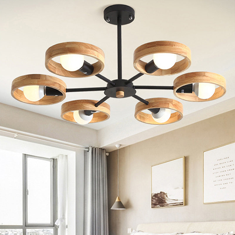 Circle Shaped Wooden Pendant Chandelier - Simplicity For Bedroom Lighting 6 / Black