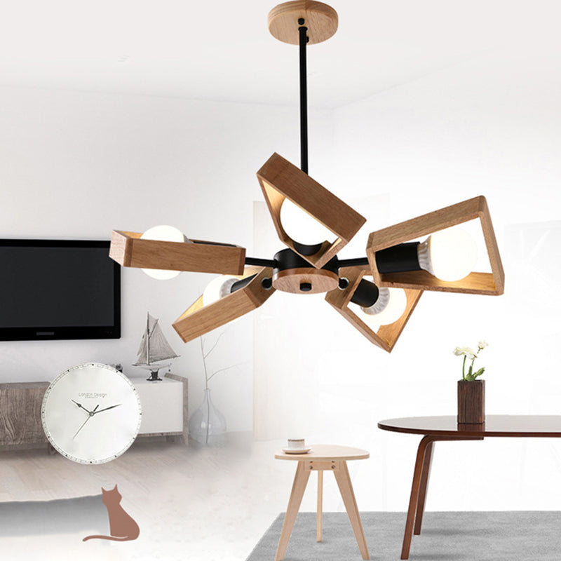 Nordic Style Wooden Fan-Shaped Chandelier for Dining Room Lighting