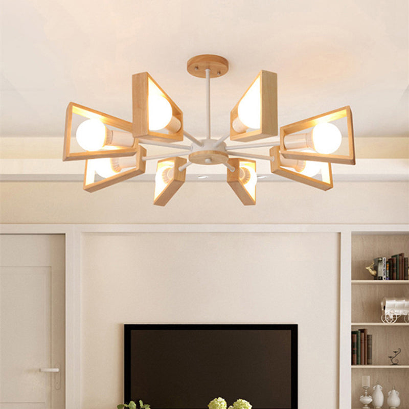 Nordic Style Wooden Fan-Shaped Chandelier for Dining Room Lighting