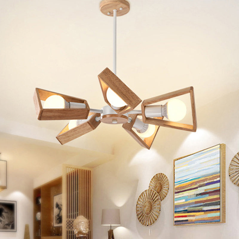 Nordic Style Wooden Fan-Shaped Chandelier for Dining Room Lighting