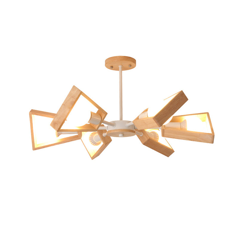 Nordic Style Wooden Fan-Shaped Chandelier for Dining Room Lighting