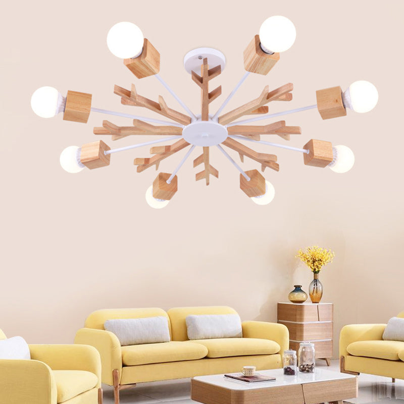 Contemporary Wooden Branch Chandelier Pendant for Living Room