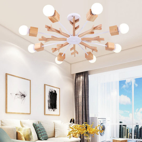 Contemporary Wooden Branch Chandelier Pendant for Living Room