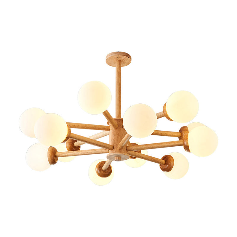 Sleek Minimalist Cream Glass Bedroom Chandelier Light with Wood-Embellished Modo Shaped Suspension"

OR

"Modo Shaped Suspension Light: Minimalist Cream Glass Chandelier with Wooden Accents for the Bedroom