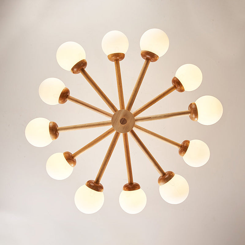 Minimalist Cream Glass Bedroom Chandelier With Wood Finish