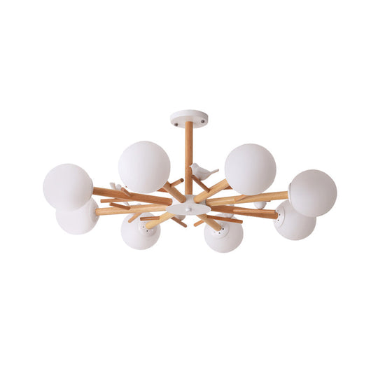 Simplicity Pendant Light With Wood Branch Design And Cream Glass Shade - Perfect For Living Room