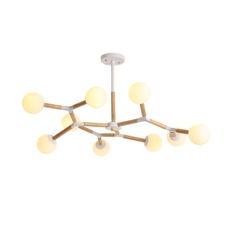 Nordic Handblown Glass Chandelier Light With Wood Suspension - Perfect For Dining Room