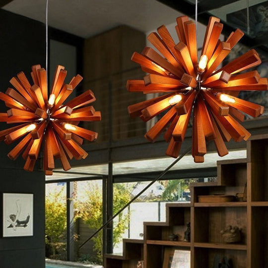 Nordic Style Wood Dandelion Chandelier for Restaurant Lighting