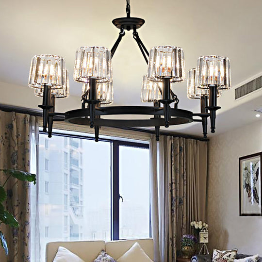 Lustre circulaire en cristal contemporain avec 6/8 ampoules - Lampe suspendue noire pour salon