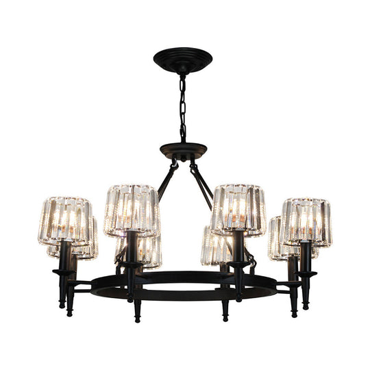 Lustre circulaire en cristal contemporain avec 6/8 ampoules - Lampe suspendue noire pour salon