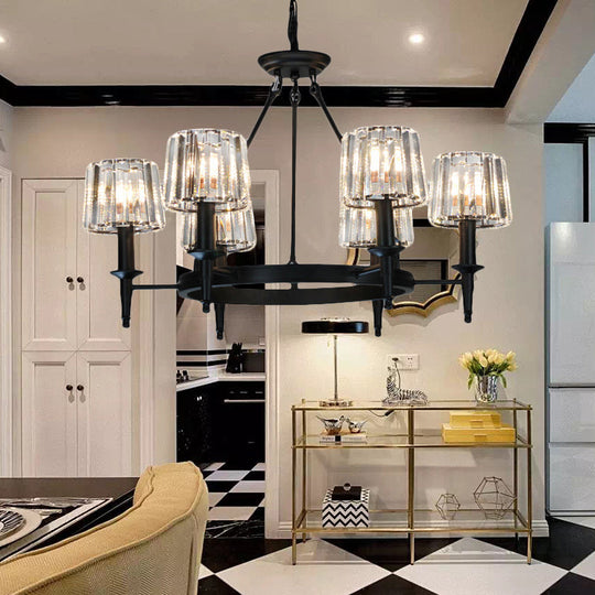 Contemporary Crystal Chandelier 6/8 Bulbs Black Pendant Light For Living Room