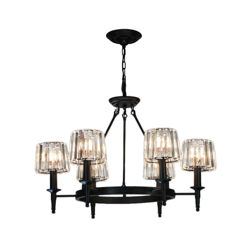 Lustre circulaire en cristal contemporain avec 6/8 ampoules - Lampe suspendue noire pour salon