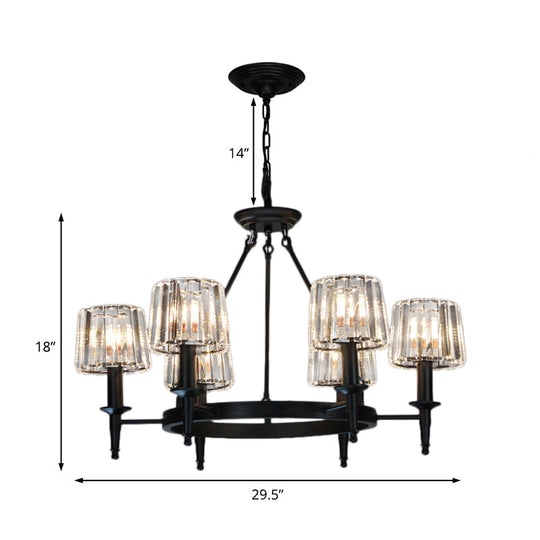 Lustre circulaire en cristal contemporain avec 6/8 ampoules - Lampe suspendue noire pour salon