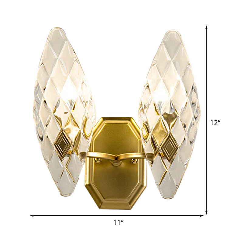 Modern Clear Crystal Rhombus Wall Sconce Lamp - 1/2-Head Brass Light For Living Room