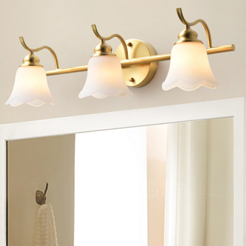 Flared Sconce Vanity Light - 2/3 Lights White Glass Wall Mounted Gold Finish Bathroom Lighting 3 /