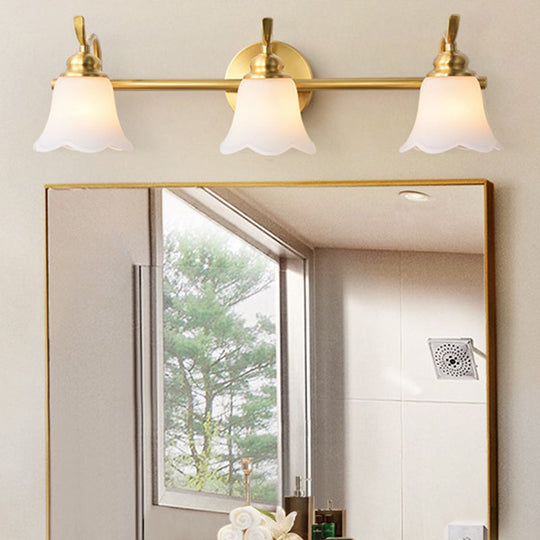 Flared Sconce Vanity Light - 2/3 Lights White Glass Wall Mounted Gold Finish Bathroom Lighting