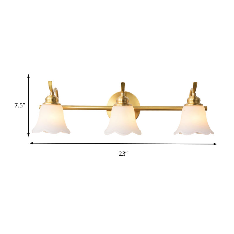 Flared Sconce Vanity Light - 2/3 Lights White Glass Wall Mounted Gold Finish Bathroom Lighting