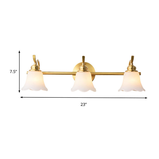 Flared Sconce Vanity Light - 2/3 Lights White Glass Wall Mounted Gold Finish Bathroom Lighting