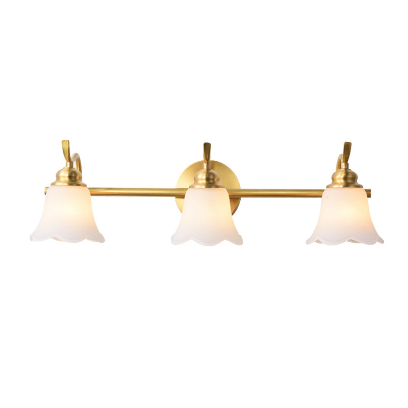 Flared Sconce Vanity Light - 2/3 Lights White Glass Wall Mounted Gold Finish Bathroom Lighting