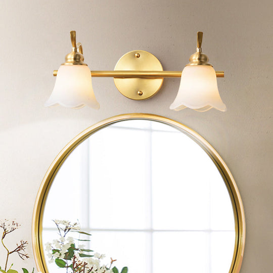 Flared Sconce Vanity Light - 2/3 Lights White Glass Wall Mounted Gold Finish Bathroom Lighting 2 /