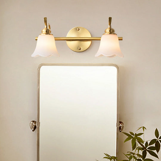 Flared Sconce Vanity Light - 2/3 Lights White Glass Wall Mounted Gold Finish Bathroom Lighting