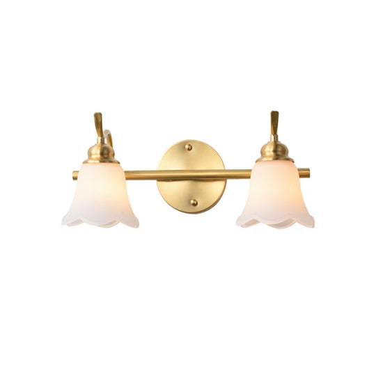 Flared Sconce Vanity Light - 2/3 Lights White Glass Wall Mounted Gold Finish Bathroom Lighting